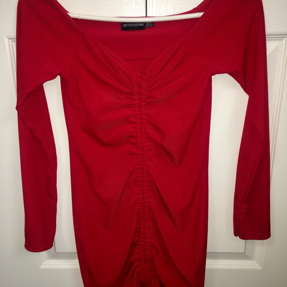 PrettyLittleThing red long sleeve dress